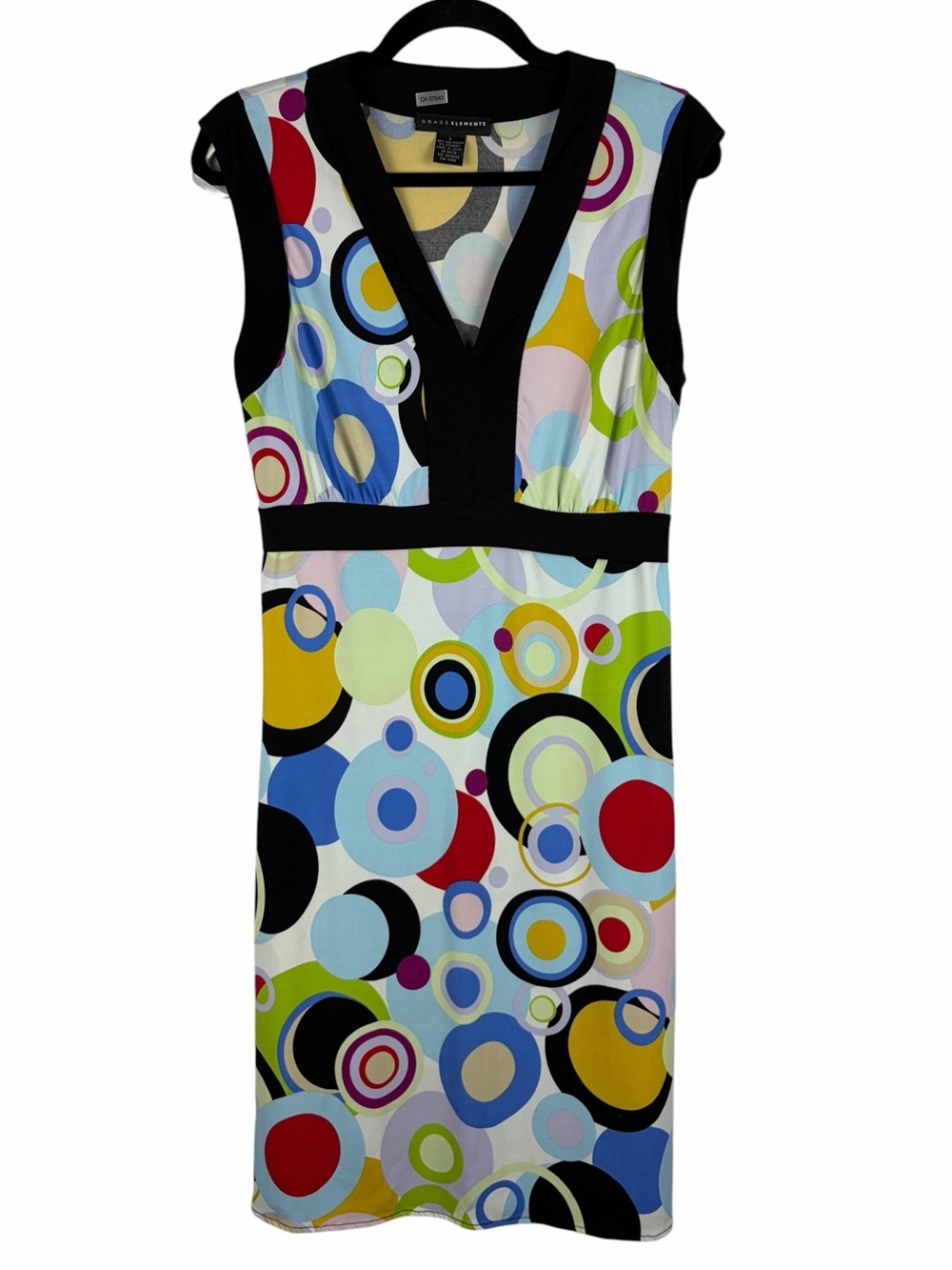 Grace Elements Retro Mod Geometric Circle Print Belted Dress Large